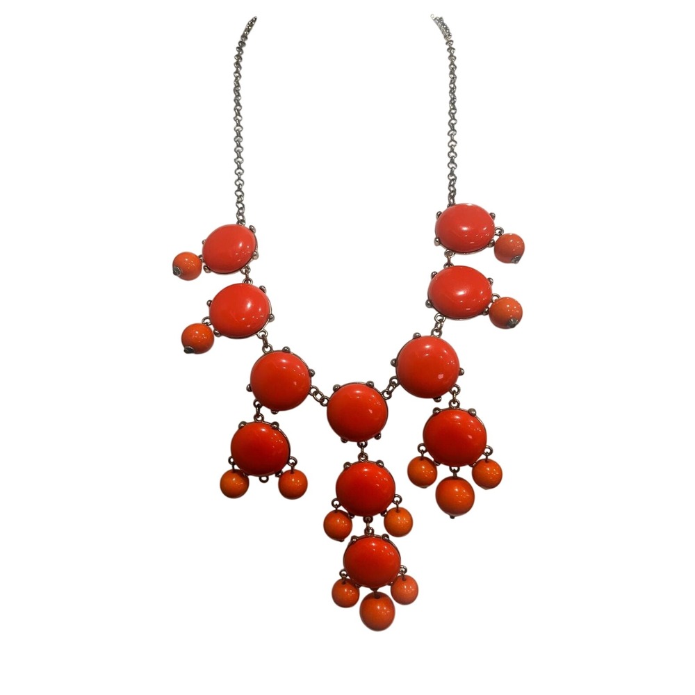 Retro Orange Bubble Bib Statement Necklace Gunmetal Chain Mod Pop Art Bold